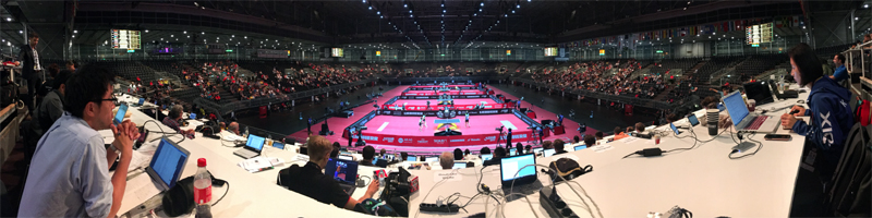 TTWM 2017: 180-Grad-Blick von der Pressetribüne in Halle 6